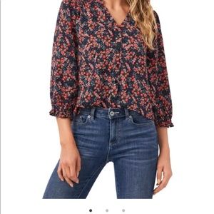 CeCe Floral Print Ruffle Blouse